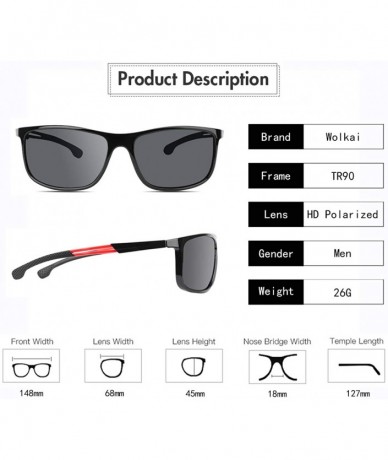 Sport Polarized Sports Sunglasses for Men UV Protection Retro Driving Fishing Sports Sun Glasses - Black Frame Red Leg - C719...