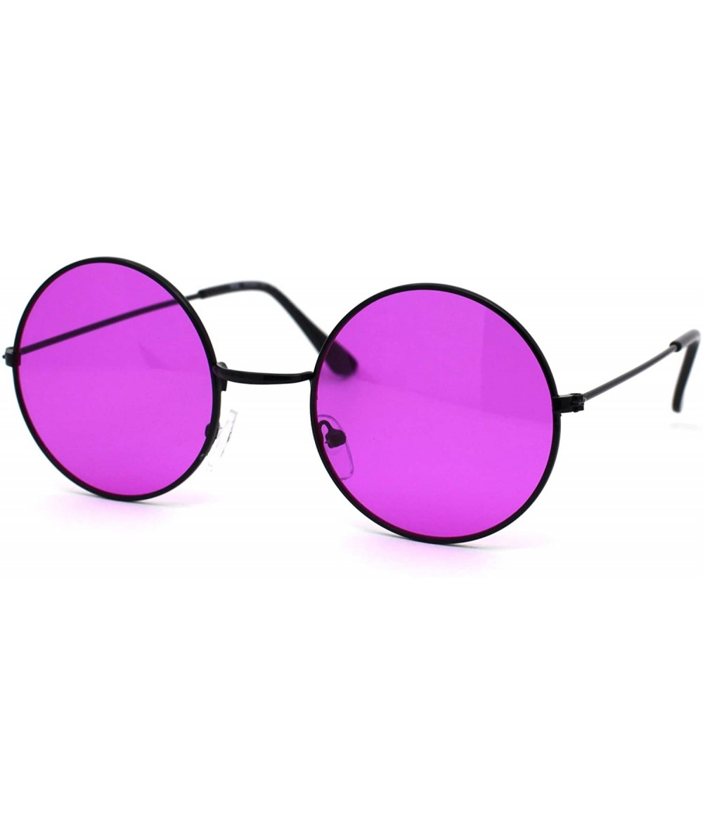 Square Retro Vintage Flat Color Circle Round Lens Sunglasses - Black Fuchsia - CN195RDIUCT $10.47