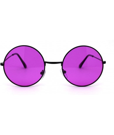 Square Retro Vintage Flat Color Circle Round Lens Sunglasses - Black Fuchsia - CN195RDIUCT $10.47