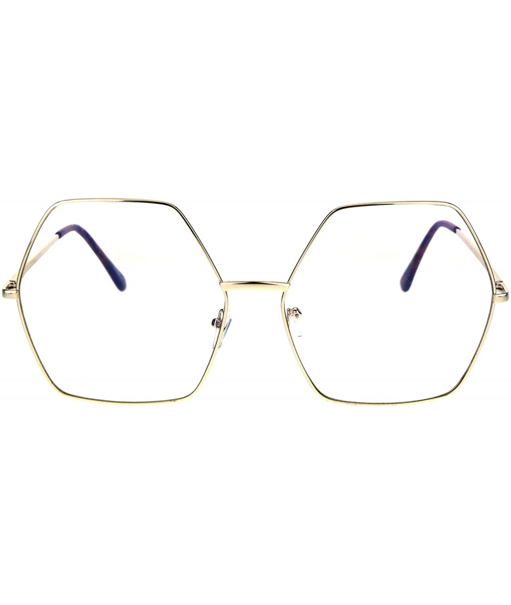 Oversized Womens Oversize Octagon Hippie Groovy Retro Clear Lens Eye Glasses - Gold - C417YKHC7YQ $12.14