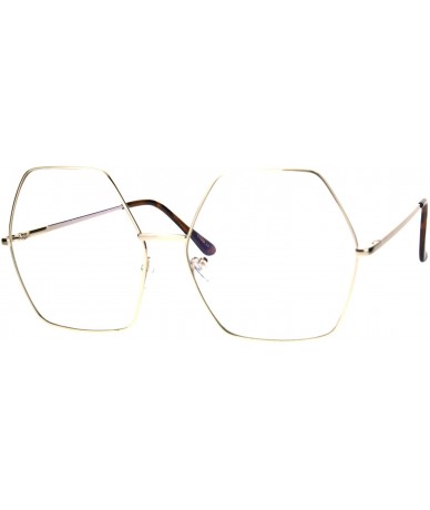 Oversized Womens Oversize Octagon Hippie Groovy Retro Clear Lens Eye Glasses - Gold - C417YKHC7YQ $12.14