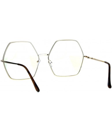 Oversized Womens Oversize Octagon Hippie Groovy Retro Clear Lens Eye Glasses - Gold - C417YKHC7YQ $12.14