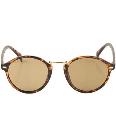 Round Retro Round Glass Lens Sunglasses - Brown Demi - C4197A7I3OS $14.36