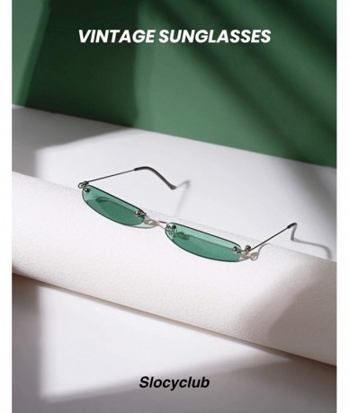 Rimless Vintage Rectangle Sunglasses for Women Men Retro Small Thin Sunglasses Metal Frame - CV199SH3AK2 $20.11