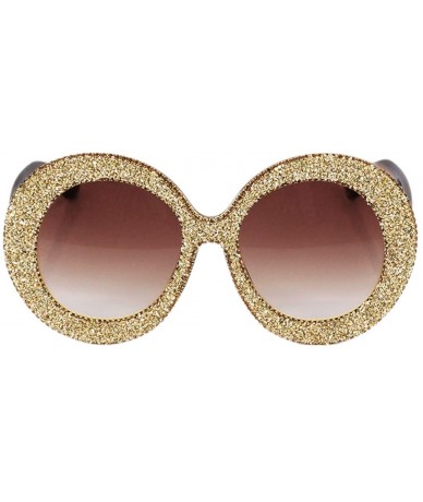 Round Oversized Rhinestone Aviator Sunglasses for Women Diamond Shades - Brown Lens/Gold Rhinestone - CM18XTCN683 $16.49