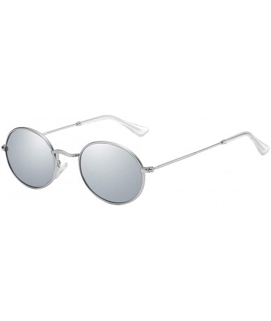 Round Oval Round Polarized Sunglasses for Men and Women Small UV400 Protection - Silver - Silver Mirrored - CZ195STC4Q4 $11.63