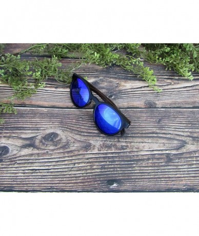 Round Wood Sunglasses for Men and Women - Retro Wooden Sunglasses w/Polarized Lenses - Blue - CE18WNIMHI6 $21.18