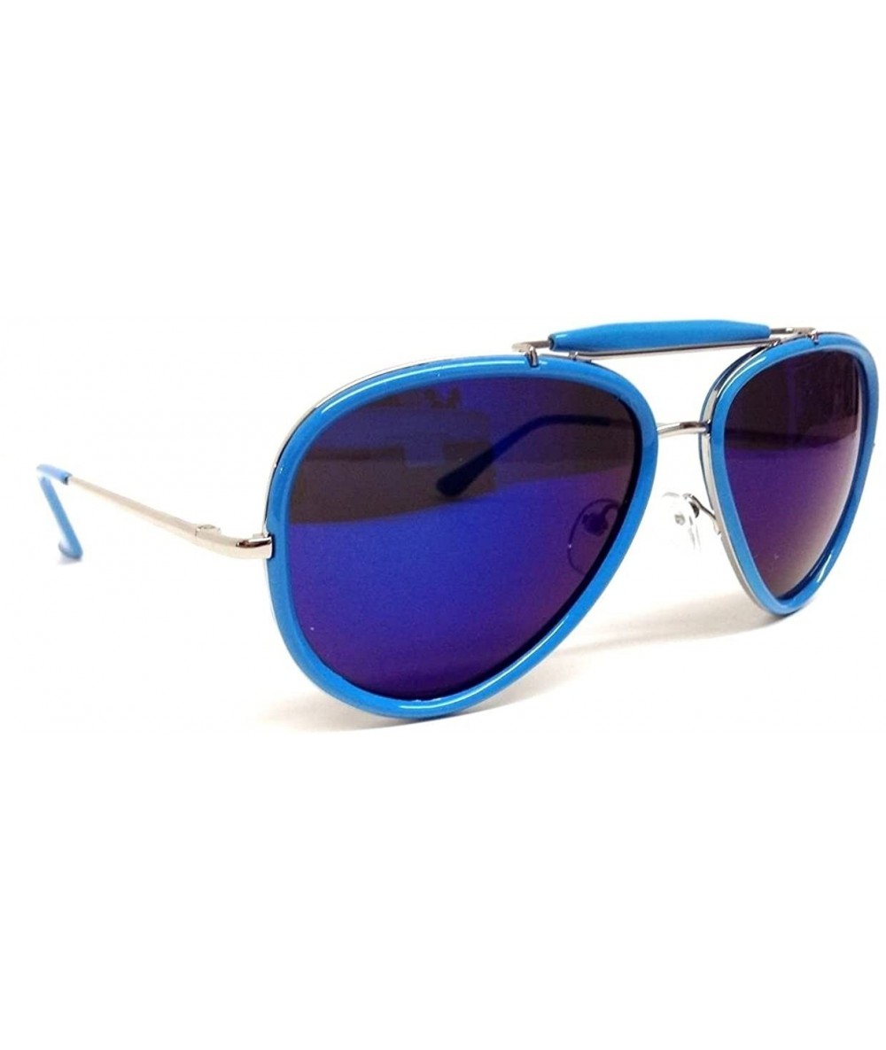 Aviator Neon Blue & Silver Outdoorsman Aviator Sunglasses Blue Iridium Mirror Lenses - C111UOHPWAX $11.77