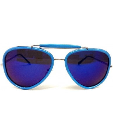 Aviator Neon Blue & Silver Outdoorsman Aviator Sunglasses Blue Iridium Mirror Lenses - C111UOHPWAX $11.77