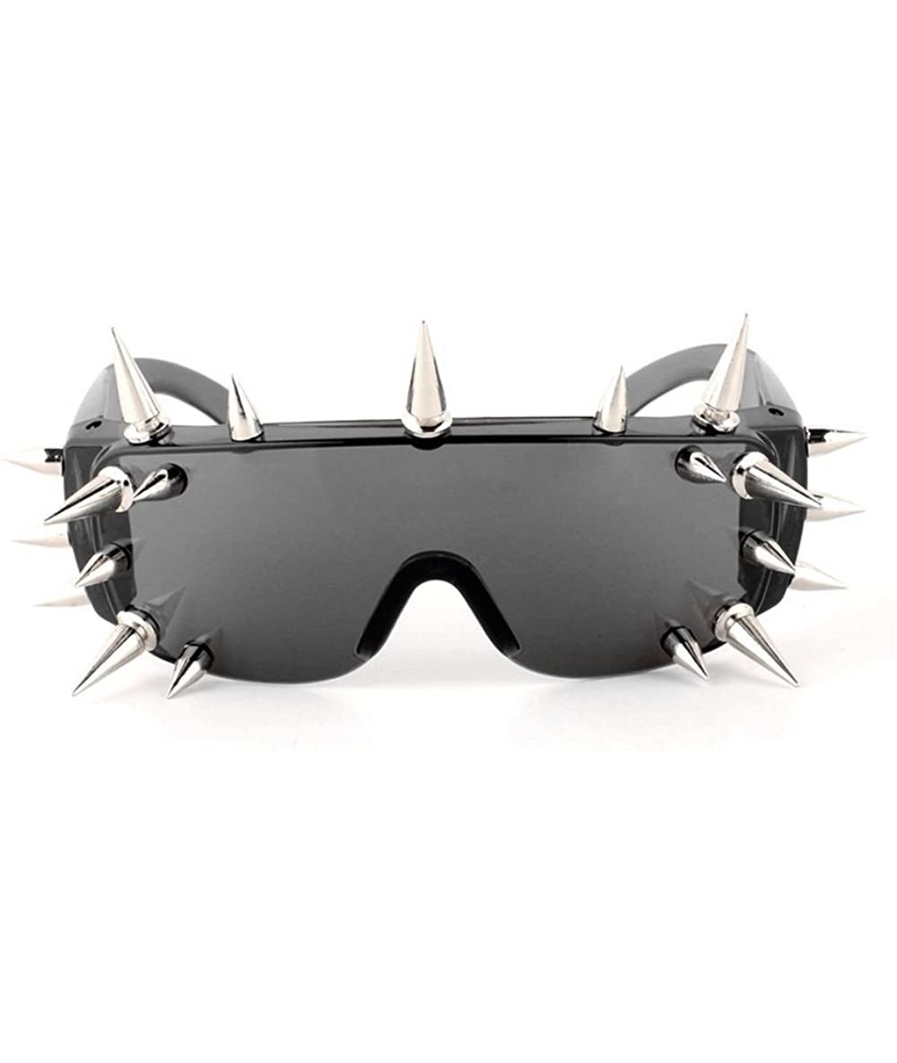 Rectangular Punk Rocker Large Shield Spike Fashion Novelty Club Sunglasses - Smoke - CQ12NV14871 $13.88