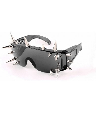 Rectangular Punk Rocker Large Shield Spike Fashion Novelty Club Sunglasses - Smoke - CQ12NV14871 $13.88