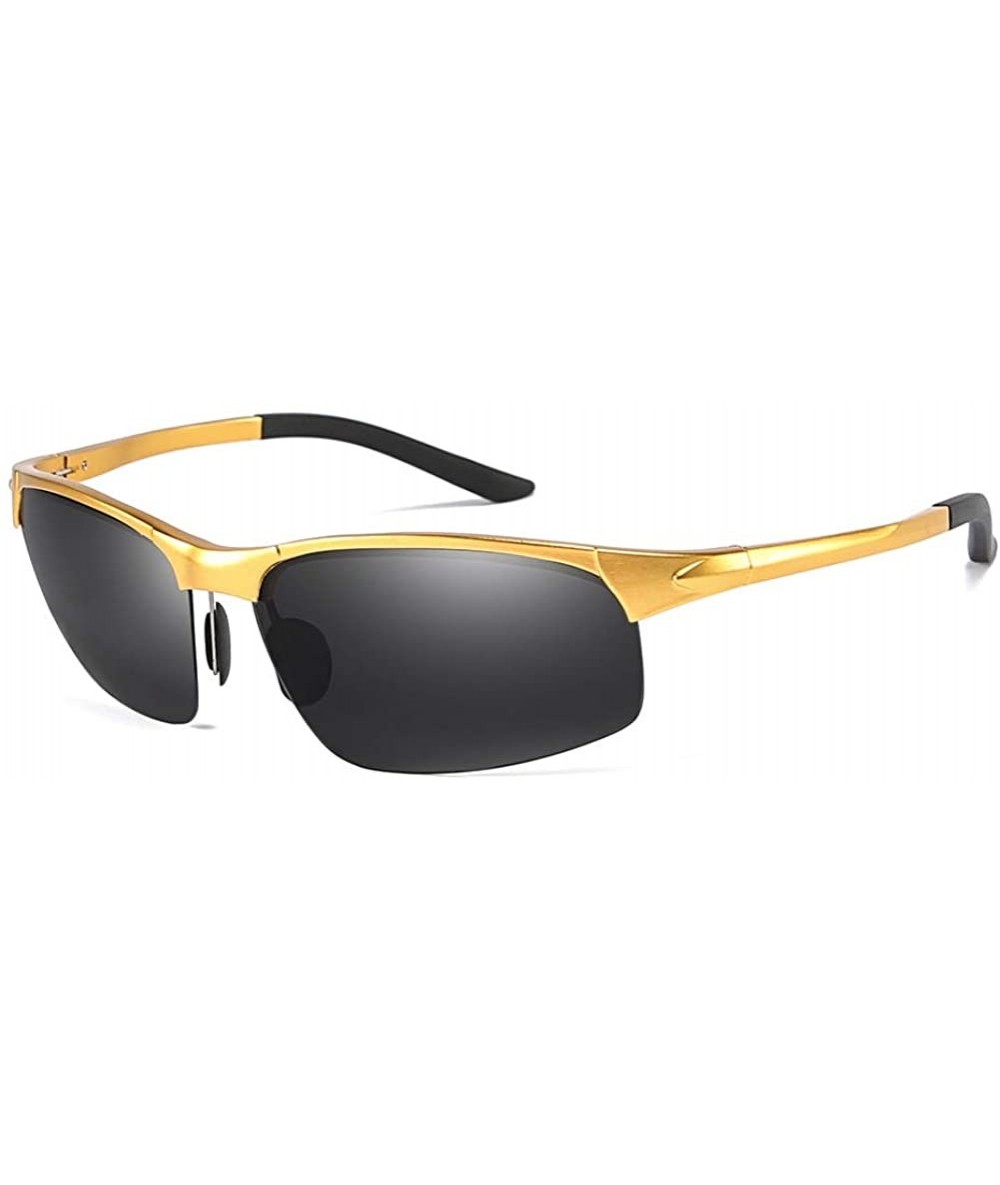 Round Square half frame sunglasses fashion aluminum magnesium polarizer men driving sunglasses - Gold Grey C4 - C41905EGZ89 $...