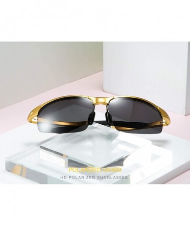 Round Square half frame sunglasses fashion aluminum magnesium polarizer men driving sunglasses - Gold Grey C4 - C41905EGZ89 $...