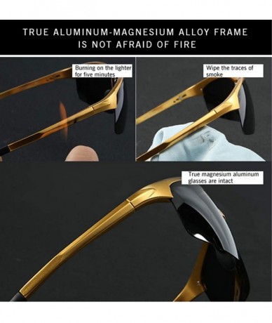 Round Square half frame sunglasses fashion aluminum magnesium polarizer men driving sunglasses - Gold Grey C4 - C41905EGZ89 $...