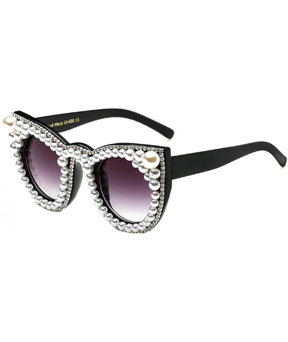 Round Female Plastic Round Frame With Rhinestones Decoration Sunglasses - White Black A1 - CP18W0H2LCG $29.87