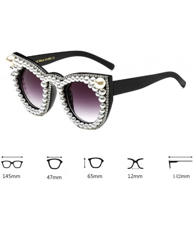 Round Female Plastic Round Frame With Rhinestones Decoration Sunglasses - White Black A1 - CP18W0H2LCG $29.87