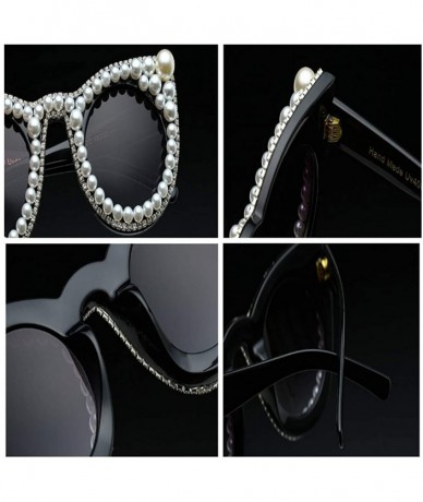 Round Female Plastic Round Frame With Rhinestones Decoration Sunglasses - White Black A1 - CP18W0H2LCG $29.87