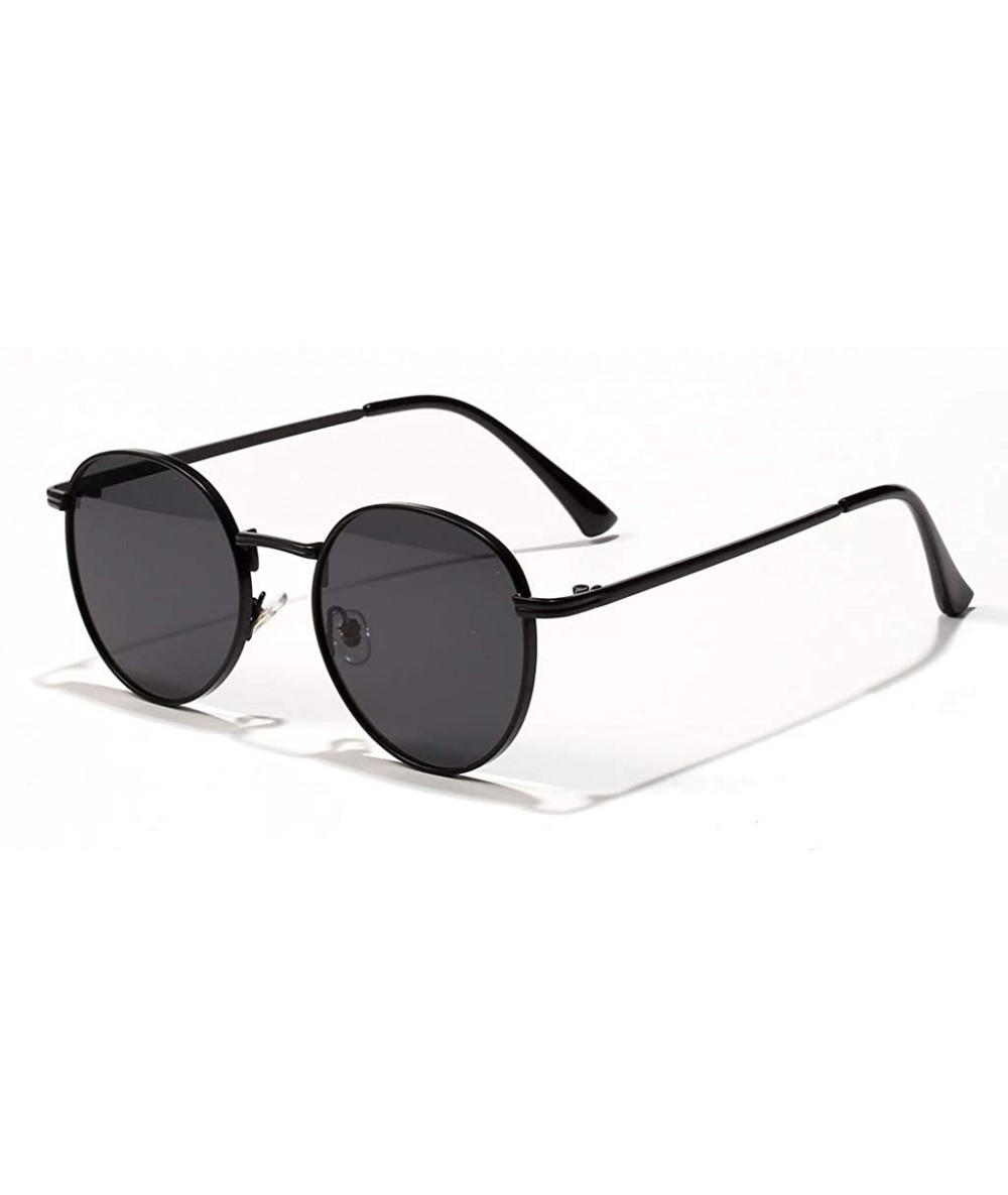 Round Women Retro Sunglasses Metal Men Summer Round Sun Glasses Male Birthday Gifts Uv400 - Full Black - C6199LGMK5D $10.63