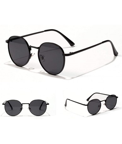 Round Women Retro Sunglasses Metal Men Summer Round Sun Glasses Male Birthday Gifts Uv400 - Full Black - C6199LGMK5D $10.63