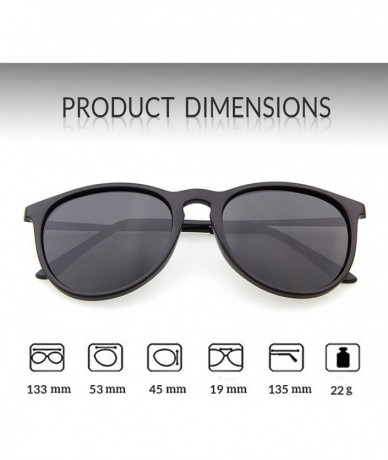 Round Vintage Retro Round Polarized Sunglasses for Women Men - Gloss Black Frame Double Grey Lens - CG18DQ69C2U $12.89