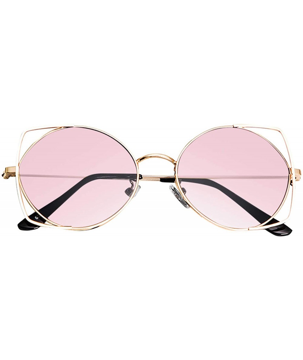 Sport Sunglasses for Women Cat Eye Mirrored Flat Lenses Metal Frame Sunglasses - Pink - CK18TK7EH9K $9.60