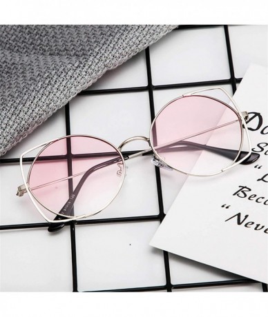 Sport Sunglasses for Women Cat Eye Mirrored Flat Lenses Metal Frame Sunglasses - Pink - CK18TK7EH9K $9.60