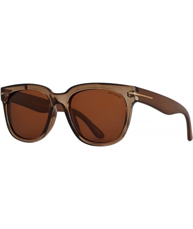 Square Classic Polarized Square Sunglasses for Women and Men with Faux Wood Temple - Clear Brown Faux + Brown - CW195CQ5M48 $...