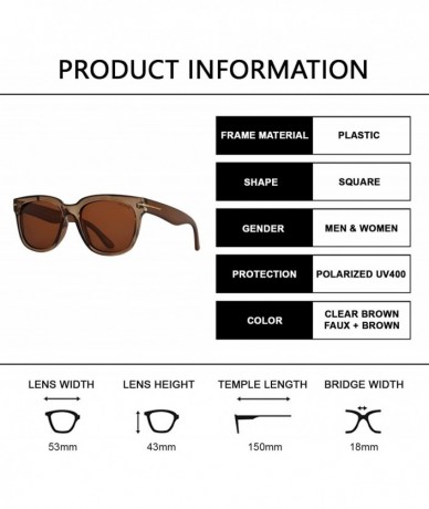 Square Classic Polarized Square Sunglasses for Women and Men with Faux Wood Temple - Clear Brown Faux + Brown - CW195CQ5M48 $...