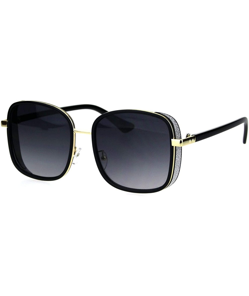 Rectangular Womens Rectangular Side Visor Boyfriend Racer Designer Sunglasses - Black Gold Smoke - CF18HUDS0E4 $13.03