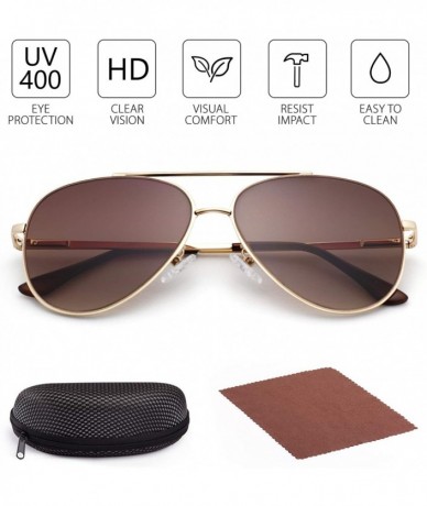 Aviator Sunglasses Designer Protection Polarized - Gold Frame Brown Gradient Lens - CC17YS5WXLO $10.59