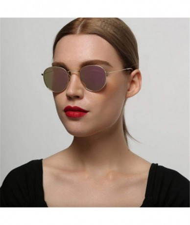 Round Fashion Women Round Sunglasses Retro Brand Design Men Coating Silver Green - Gold Gold - CT18YZSGUXI $11.36