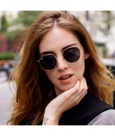 Round Fashion Women Round Sunglasses Retro Brand Design Men Coating Silver Green - Gold Gold - CT18YZSGUXI $11.36