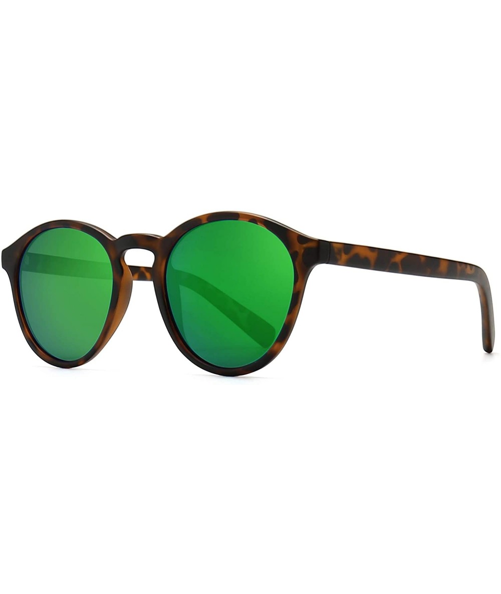 Round Classic Round Polarized Sunglasses Retro Vintage Style UV400 - Amber Frame(matte Finish)/Green Mirrored Lens - CU190ZC3...