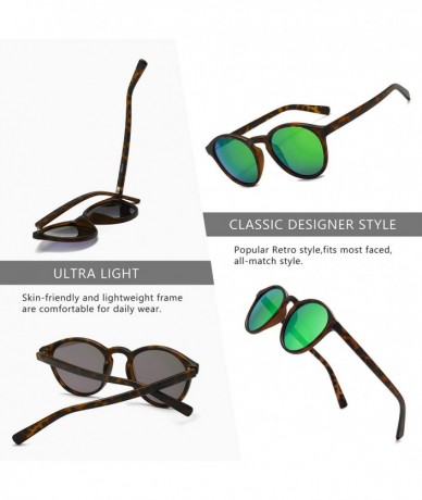 Round Classic Round Polarized Sunglasses Retro Vintage Style UV400 - Amber Frame(matte Finish)/Green Mirrored Lens - CU190ZC3...