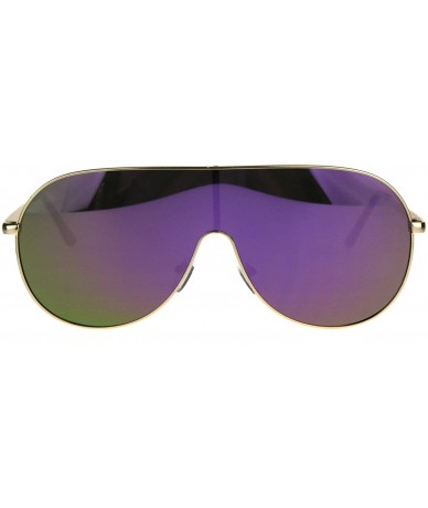 Round Futuristic Oversized Sunglasses Round Shield Metal Frame Mirrored Lens - Gold (Purple Mirror) - CH180EES43C $14.30