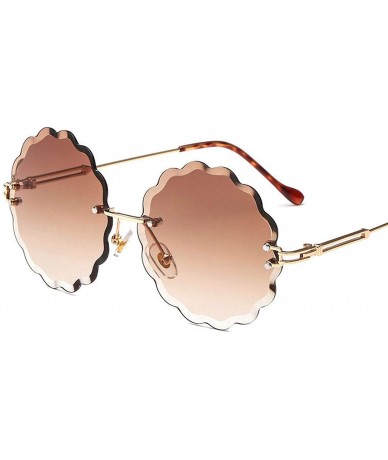 Oversized New Round Rimless Flower Sunglasses Metal Frame Sun Glasses Unique Decoration Eyewears - 8 - CI18W8Z7285 $17.81