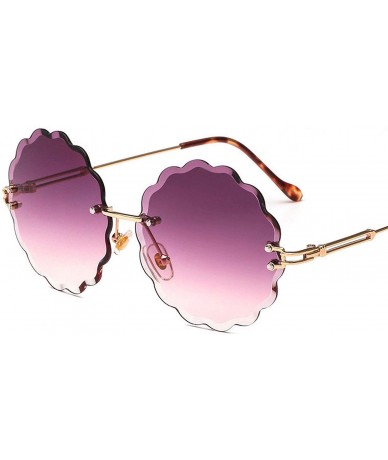 Oversized New Round Rimless Flower Sunglasses Metal Frame Sun Glasses Unique Decoration Eyewears - 8 - CI18W8Z7285 $17.81