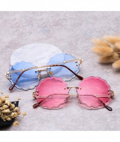 Oversized New Round Rimless Flower Sunglasses Metal Frame Sun Glasses Unique Decoration Eyewears - 8 - CI18W8Z7285 $17.81