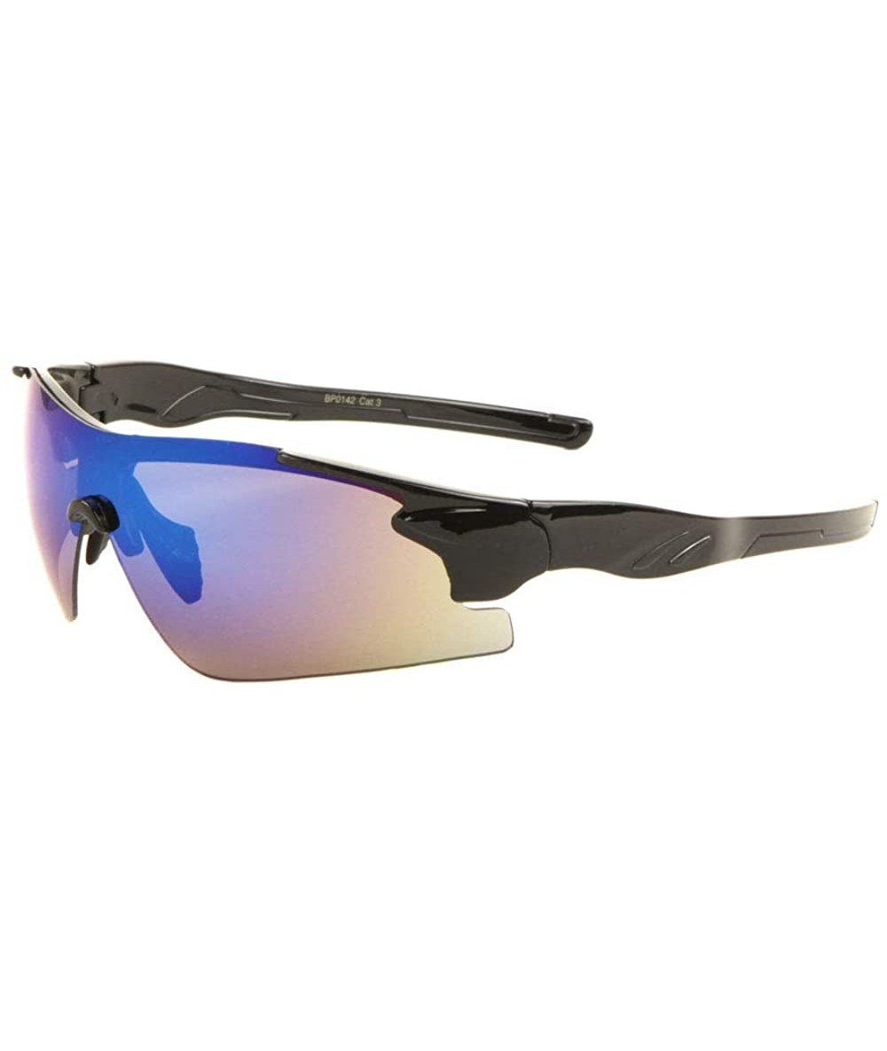 Sport Sport Light Weight One Piece Shield Sunglasses - Blue Black - CB197WR2XDR $13.74