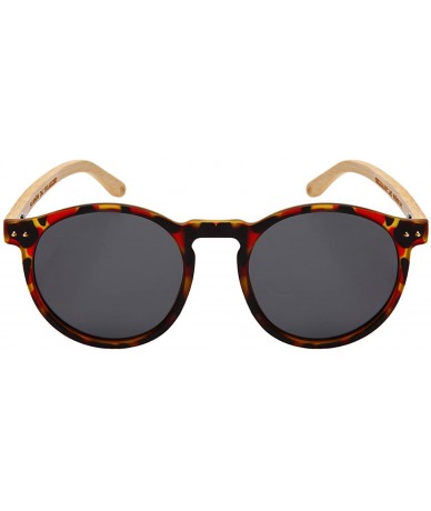 Round Round Horn Rimed Bamboo Sunglasses Wood Women Polarized Lens 541006BM-FLP - Matte Red Tortoise - CE183XLK005 $12.16