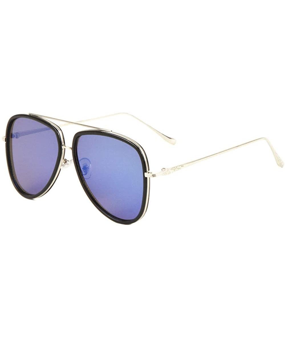 Aviator Color Mirror Double Plastic Metal Aviator Sunglasses - Blue - CV1996EQKG2 $13.99