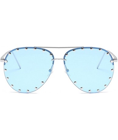 Rimless Male and female half frame fashion sunglasses retro rivet sunglasses - Blue - C018EWTI5AK $11.32