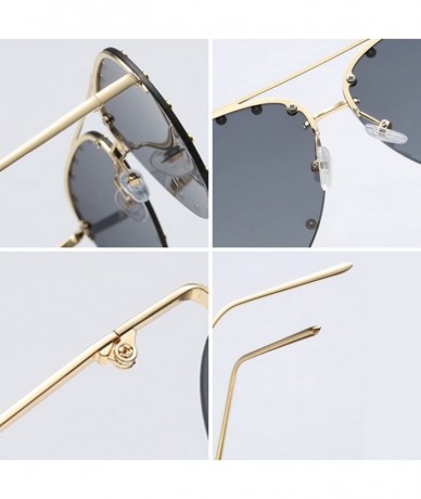 Rimless Male and female half frame fashion sunglasses retro rivet sunglasses - Blue - C018EWTI5AK $11.32