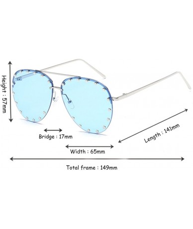 Rimless Male and female half frame fashion sunglasses retro rivet sunglasses - Blue - C018EWTI5AK $11.32