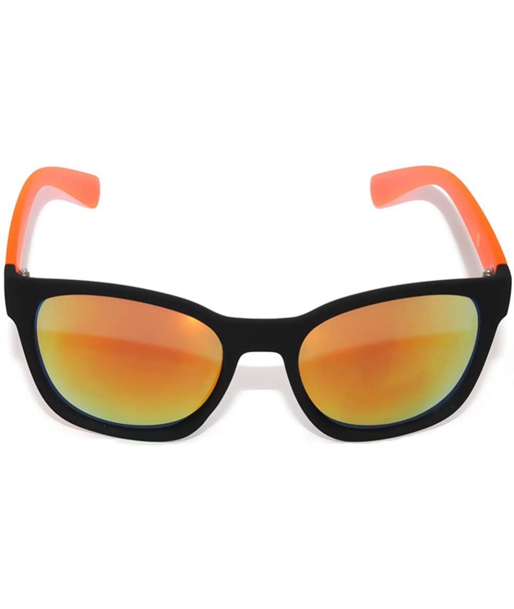 Wayfarer Matte Reflective Mirror Lens Sunglasses Soft Finish Colored Frame - Black - Orange Frame - C011N52CQCR $11.70