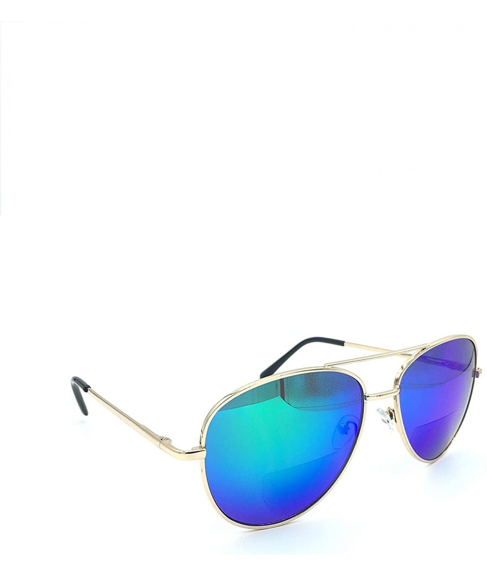 Aviator Bifocal Reading Sunglasses for Men or Women 100% UVA & UVB Mirrored Lens - Green-blue - CI18HCL4H3S $28.01