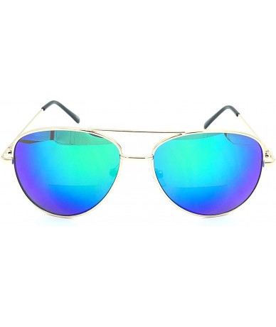 Aviator Bifocal Reading Sunglasses for Men or Women 100% UVA & UVB Mirrored Lens - Green-blue - CI18HCL4H3S $28.01