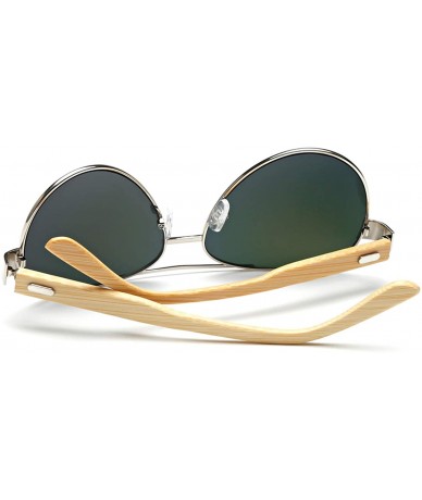 Semi-rimless Bamboo Pilot Sunglasses Men Wooden Metal Women Er Mirror Sun Glasses Drive Retro De Sol - Kp1510 C5 - CO198AHYOH...