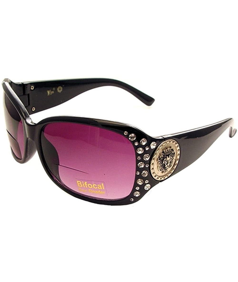 Square Womens Designer Bifocal Sunglasses with Rhinestones - Hard Case Included - Black - CT11Y1H6A0D $17.09