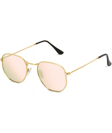 Rimless Geometric Round Gold Frame Retro Sunglasses - Gold Frame / Mirror Pink Lens - C018DSRUMOZ $12.98